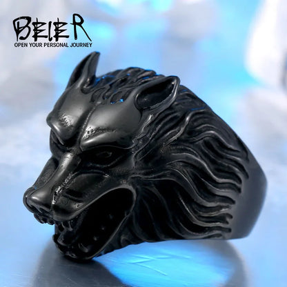 BEIER Punk Viking Cool vlekvrye staal 3D Winterfell Wolf Man Ring Kersfees Amulet Juweliersware BR8-075