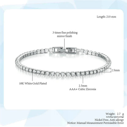 Fashion 2.5mm Zirconia Tennis Bracelet for Women Crystal Charm Designer Tennis Thin Chain Bracelet on Hand Wedding Jewelry KC128