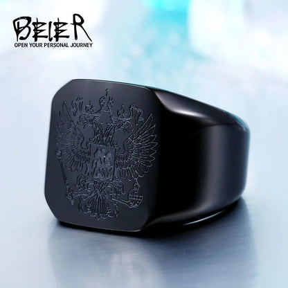 BEIER New Cool Stainless Steel Eagle Man Ring With A Coat Of Arms Of The Russian Product High Quality Jewelry  BR8-320