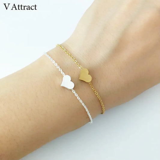 V Attract Mini Love Heart Statement Beacelets For Women Couple Jewelry Stainless Steel Hand Link Best Friend Gift Pulseras