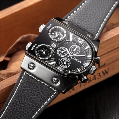 Oulm Men's Watches Mens Quartz Casual Leather Strap Wristwatch Sports Man Multi-Time Zone Military Male Watch Clock relogios