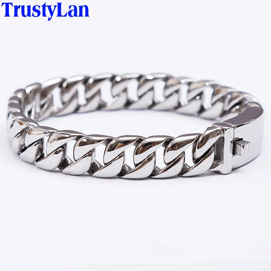 metadigitalstore.com 12MM Curb Chain On Hand Jewellery Polished Brushed 316L Stainless Steel Man Bracelet For Men Classic Men's Bracelets Male Strap