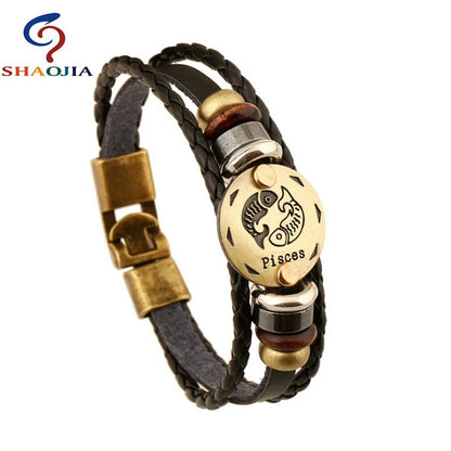 Capricorn Leather Bracelet Cuff Wide Bracelet and Rope Bangles Black for Men Fashion Man Bracelet Unisex Jewelry Men