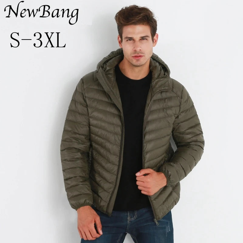 NewBang Brand Lightweight Men Hooded Duck Down Jacket Ultra Light Down Jacket Men Portable Windproof Warm Coat Feather Parka Man