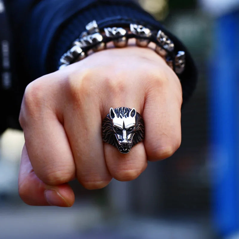 BEIER Punk Viking Cool vlekvrye staal 3D Winterfell Wolf Man Ring Kersfees Amulet Juweliersware BR8-075