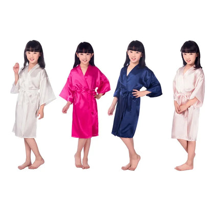 Baba Dogters Kid Silk Satin Kimono Robes Badjas Slaapklere Trou Blommemeisie Nagrok