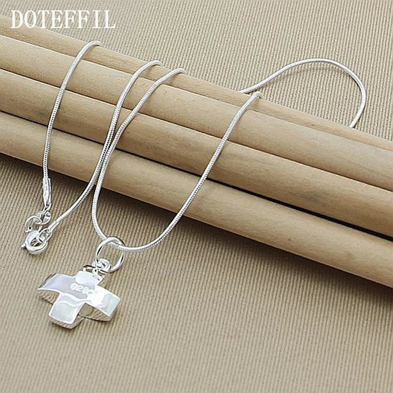 DOTEFFIL 925 Sterling Silver Cross Pendant Necklace 16-30 Inch Snake Chain For Women Man Wedding Engagement Party Jewelry