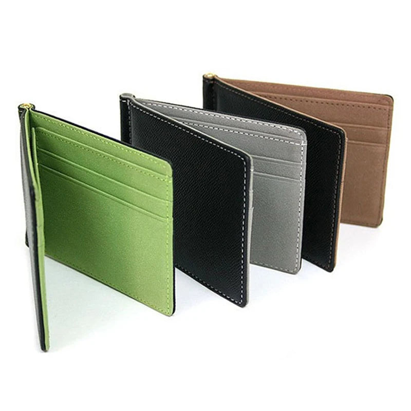 Slim Men's Leather Money Clips Wallets Women Casual Purse With Metal Clamp Small Bag For Man Credit Card Slots Cash Holder