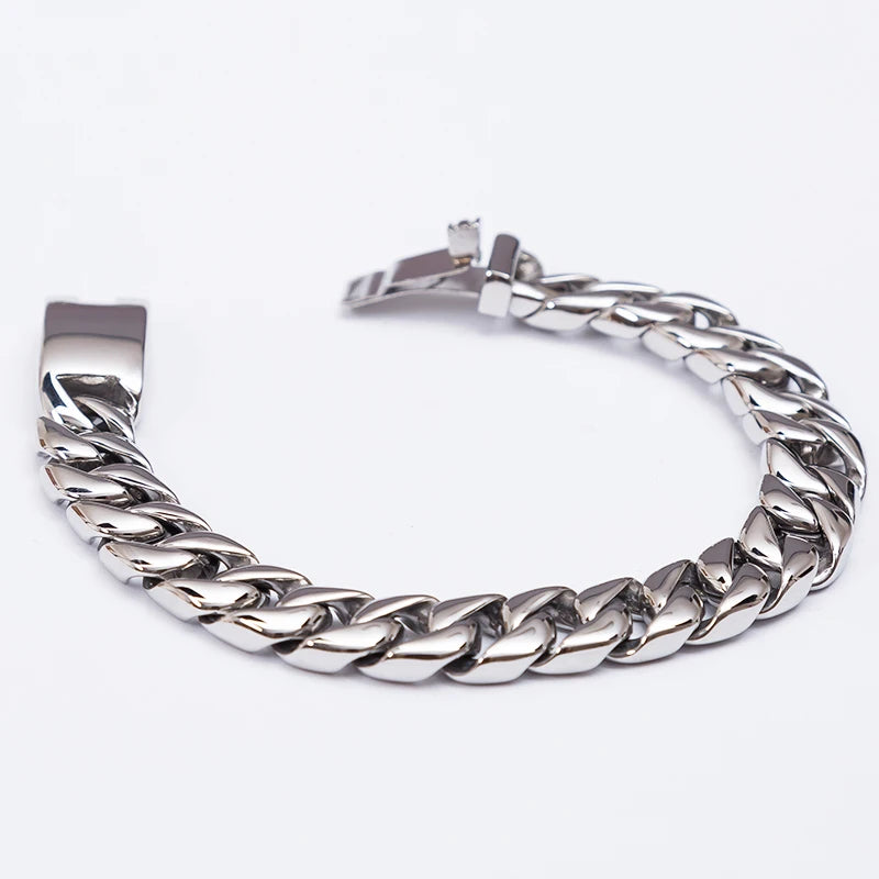 metadigitalstore.com 12MM Curb Chain On Hand Jewellery Polished Brushed 316L Stainless Steel Man Bracelet For Men Classic Men's Bracelets Male Strap