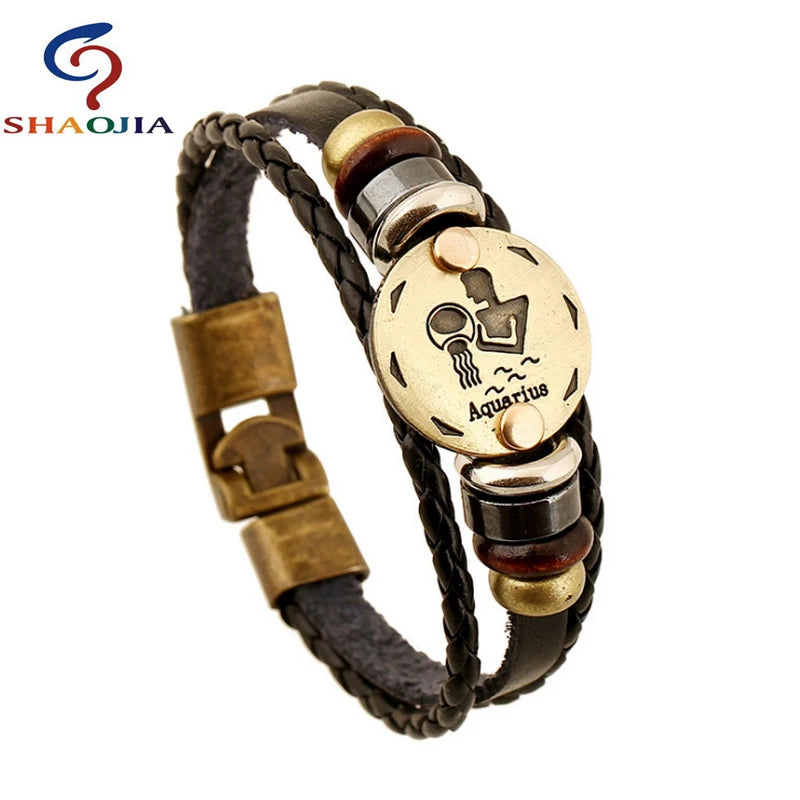 Steenbok leer armband manchet breë armband en tou armbande swart vir mans mode man armband unisex juweliersware mans