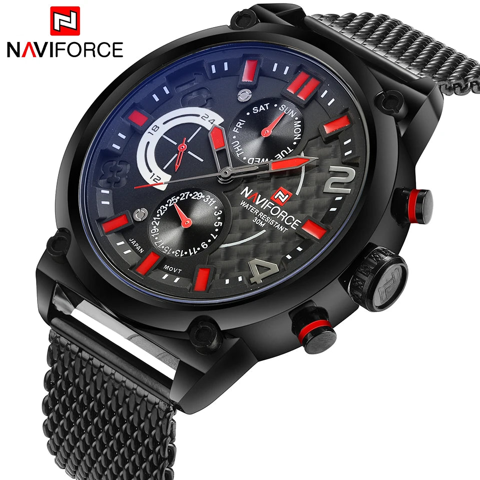 Naviforce Luxury Brand Men Stainless Steel Analog Watches Men's Quartz 24 Hours Date Clock Man Fashion Casual Sports Wirst Watch