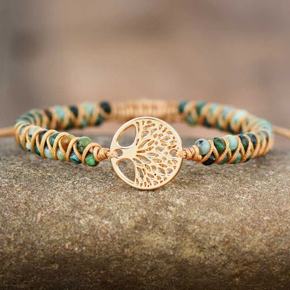 Tree Charm Boho Couples African Turquoises String Braided Bracelets Yoga Friendship Punk Men Wrist Bracelet Lovers Jewelry