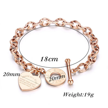 Stainless Steel Love Heart Bracelets Party Gift Fashion Joyas de Chain Charm Bracelets Jewelry Wholesale  For Women