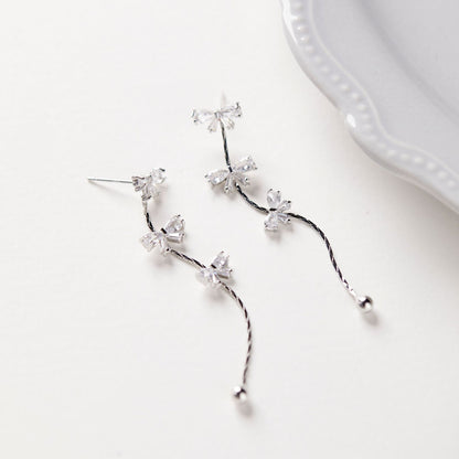 Bow Fringed Zircon Long Earrings