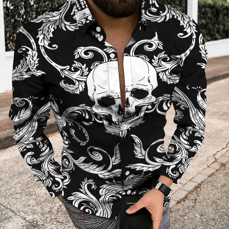 Meta Digital Store 3D Printed Skull Shirt Men's Button Cardigan