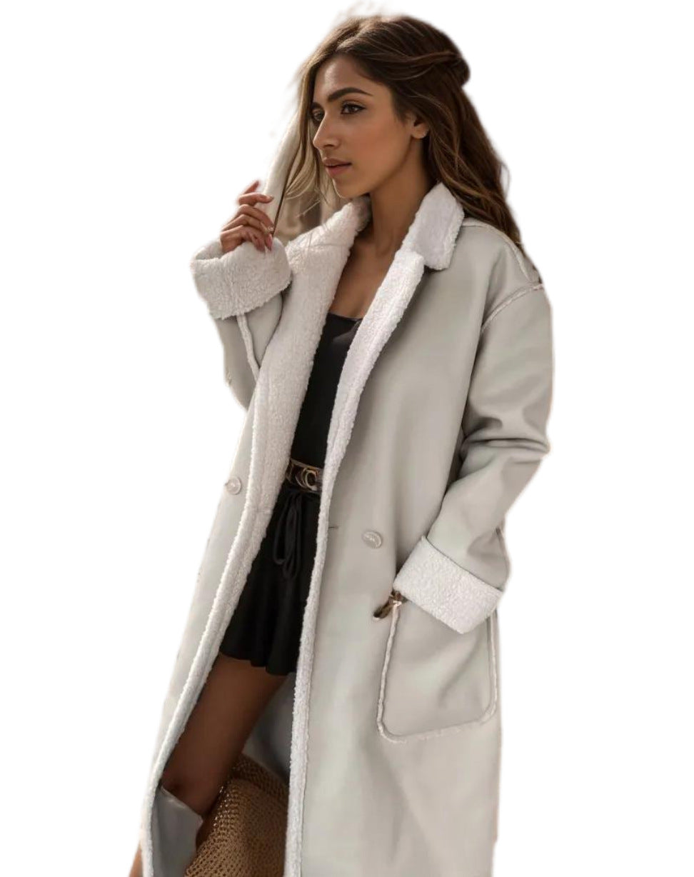 Digi  Store Casual  Leather Thickened Trench Coat Loose Fashionable Jacket