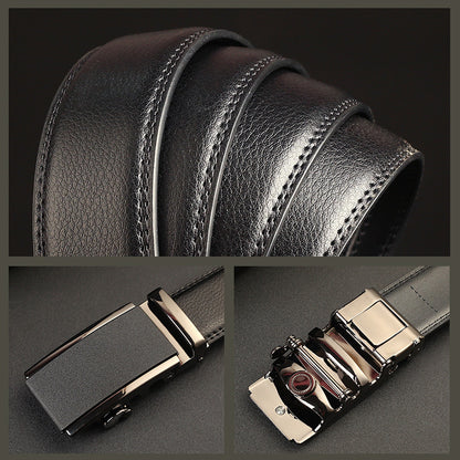 Meta  Digital Store  Men's Leather Automatic Buckle Two-layer Cowhide Embossed Belt