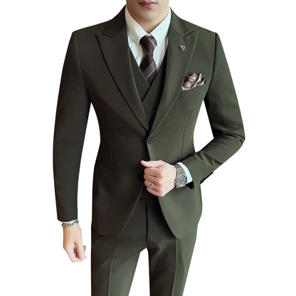 Meta  Digital Store  Suit Three-piece Suit Slim Korean Style Double Buckle Solid Color Light Business