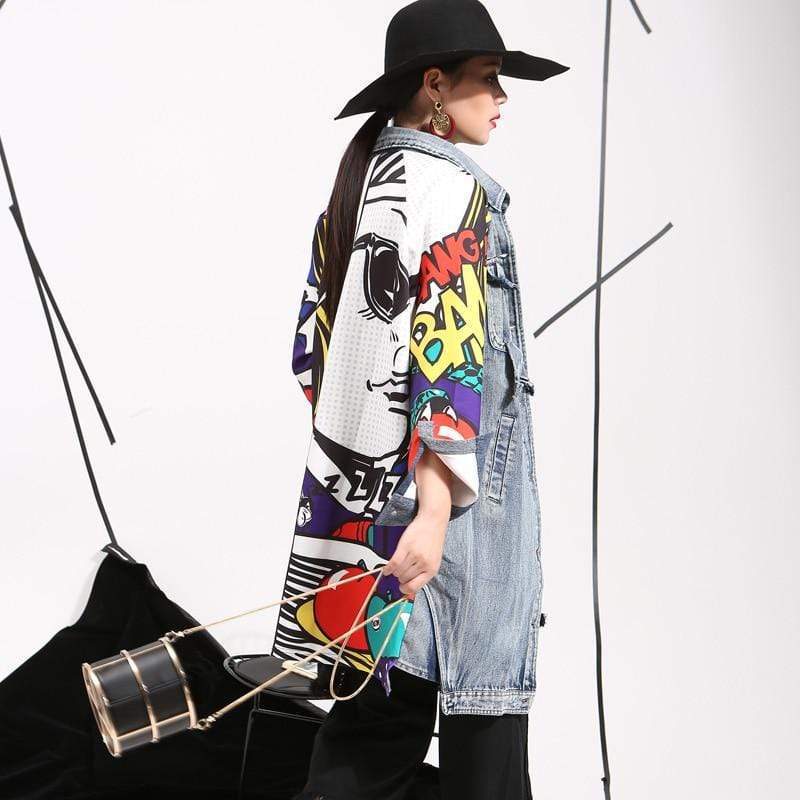 Woman  Digi Store  Women's Denim Trench Coat Fashion Image Drawing Creative