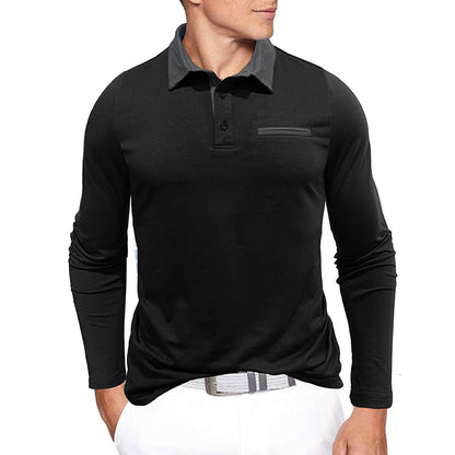 Meta Digital Store European And American Autumn And Winter Men's Cotton Contrast Color Lapels Long-sleeved Bottoming Polo Shirt