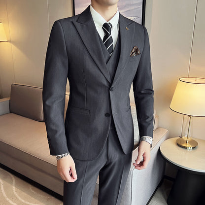 Meta  Digital Store  Suit Three-piece Suit Slim Korean Style Double Buckle Solid Color Light Business