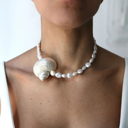 Meta Digital Store Jewelry  Natural Baroque Freshwater Short Pearl Necklace Conch Necklace