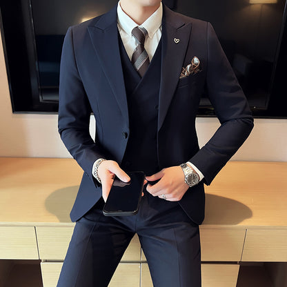 Meta  Digital Store  Suit Three-piece Suit Slim Korean Style Double Buckle Solid Color Light Business