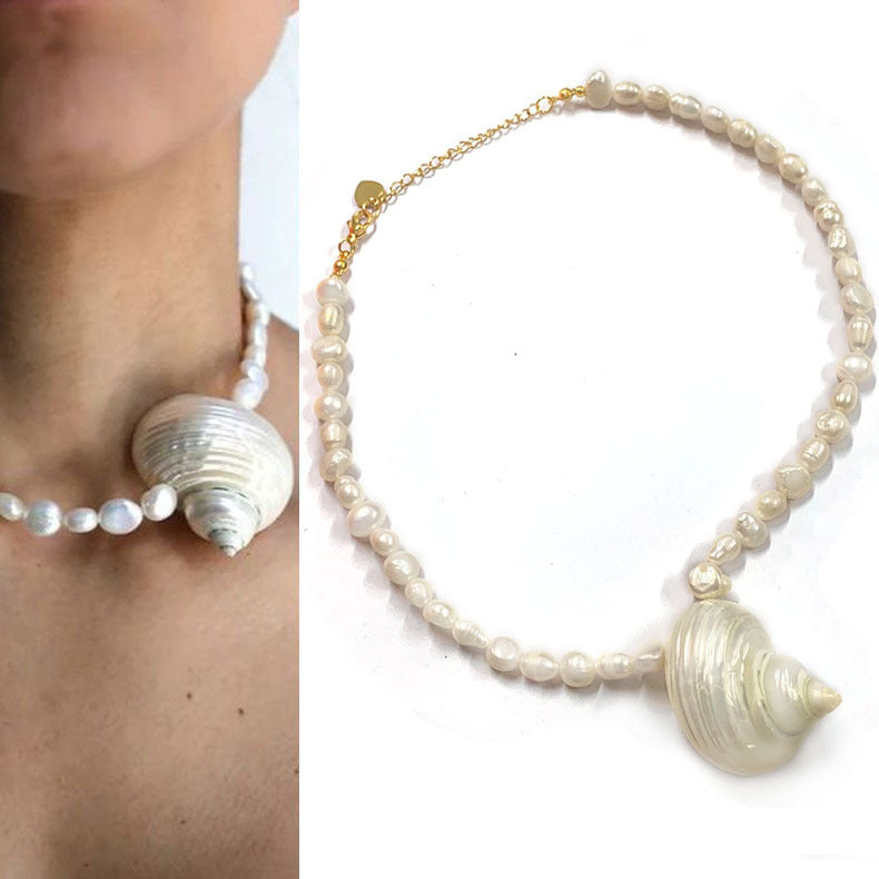 Meta Digital Store Jewelry  Natural Baroque Freshwater Short Pearl Necklace Conch Necklace