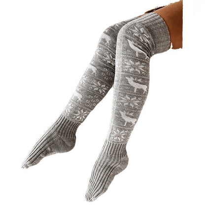 Meta Store Winter Kersfees Warm Gebreide Vroue Kous Pragtige Eland Sneeuvlokkie Jacquard Oor-die-knie Toevallige Lang Sokkies Vir Dames Geskenke Gratis Grootte