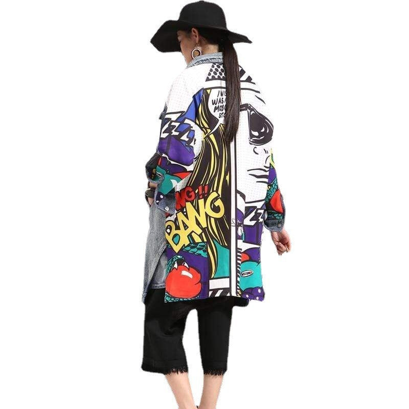 Woman  Digi Store  Women's Denim Trench Coat Fashion Image Drawing Creative