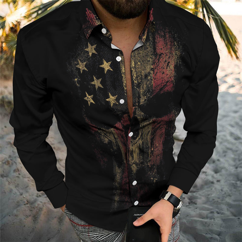 Meta Digital Store 3D Printed Skull Shirt Men's Button Cardigan