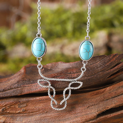 Meta Digital Store Jewelry Inlaid Turquoise Cow Head Necklace Hollow Line