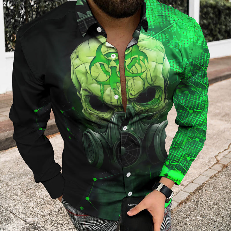 Meta Digital Store 3D Printed Skull Shirt Men's Button Cardigan