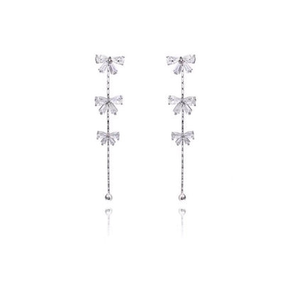 Bow Fringed Zircon Long Earrings