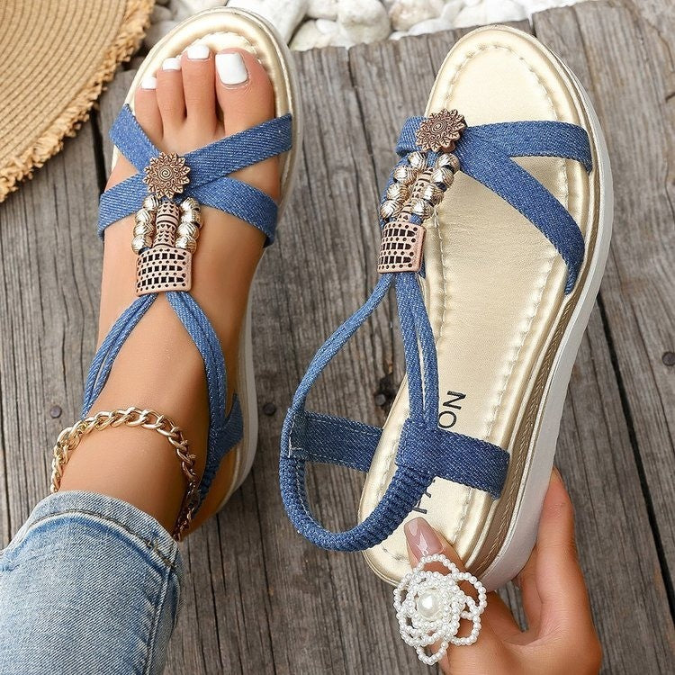 Woman  Shoe Store  Summer Open Toed Beaded Wedge Sandals