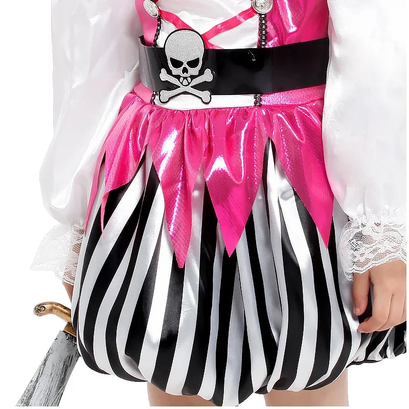 Kids Caribbean Pirate Girl Captain Costume Carnival Masquerade Party Children Girls Fancy Dress Cosplay Clothes