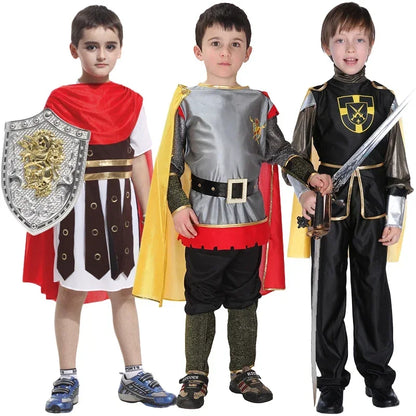 Kinders Seuns Royal Warrior Knight Kostuums Soldaat Kinders Middeleeuse Romeinse Aangehegte Kaapse Karnaval Party Geen wapen