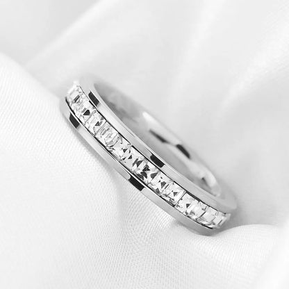 VQYSKO Square Zircon Stainless Steel Ring White Zircon Engagement Party Accessories Geometric Couple Custom Ring