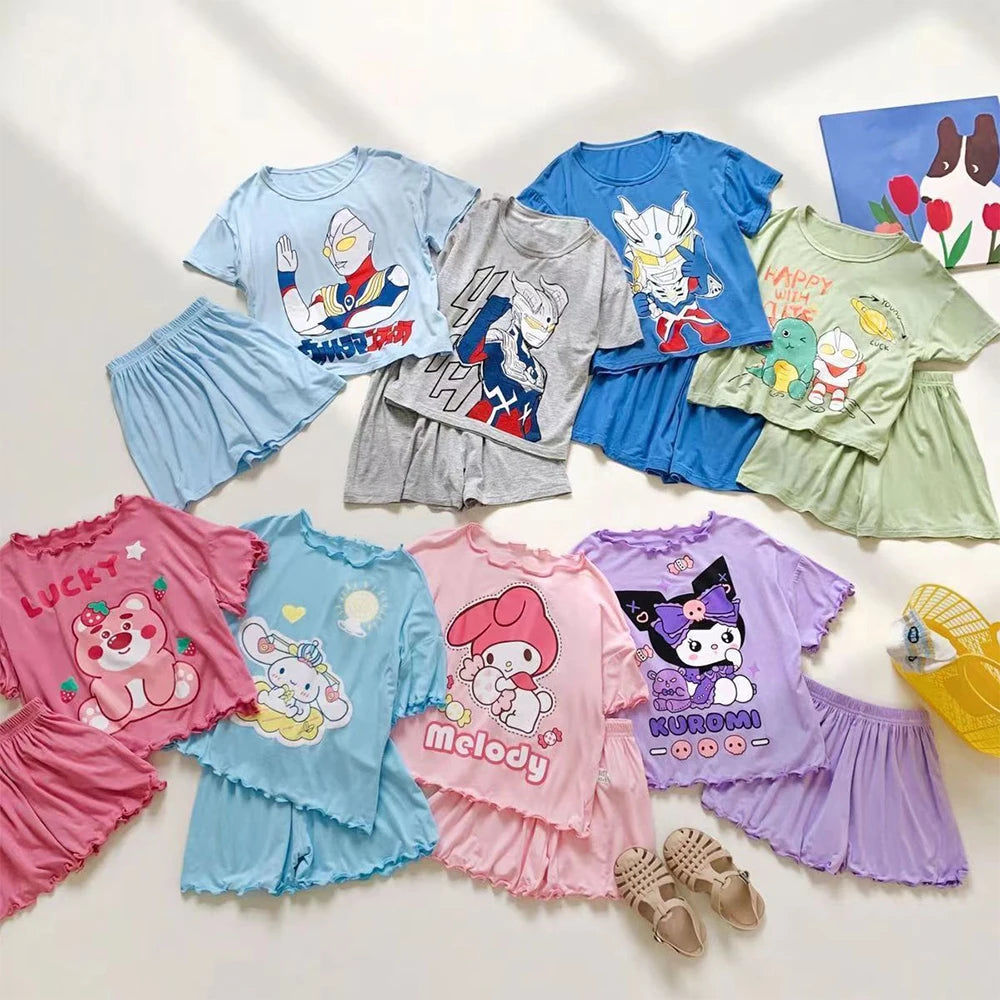 Cinnamoroll Kuromi Girl Summer New Thin Style Pajamas Sanrioed Anime Melody Cartoon Short Sleeved Shorts Kawaii Kids Homewear