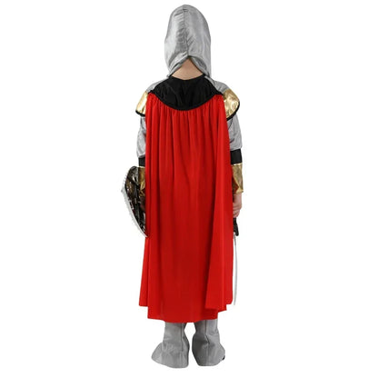 Kids Boys Royal Warrior Knight Costumes Soldier Children Medieval Roman Attached Cape Carnival Party No Weapon