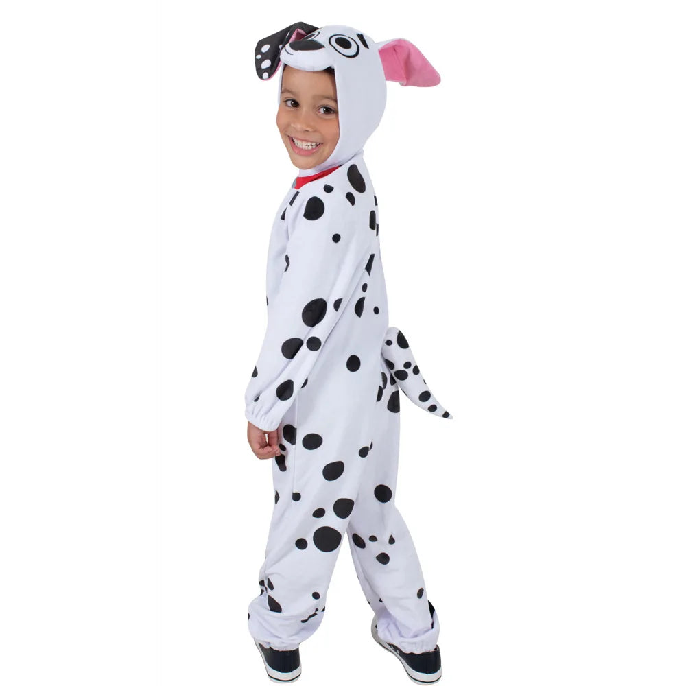 Kids Unisex Adorable Polyester Plush Cartoon Dalmatians Dog Jumpsuit Costume For Halloween Fancy-dress up Party