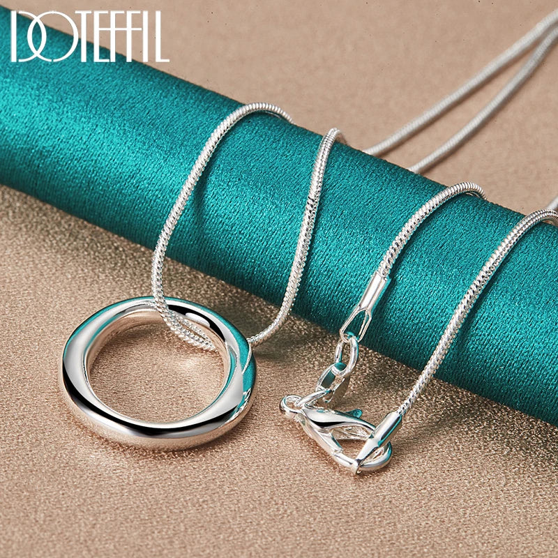 DOTEFFIL 925 Sterling Silver Round Circle O Necklace Bracelet Earring Ring Set For Woman Man Wedding Engagement Fashion Jewelry