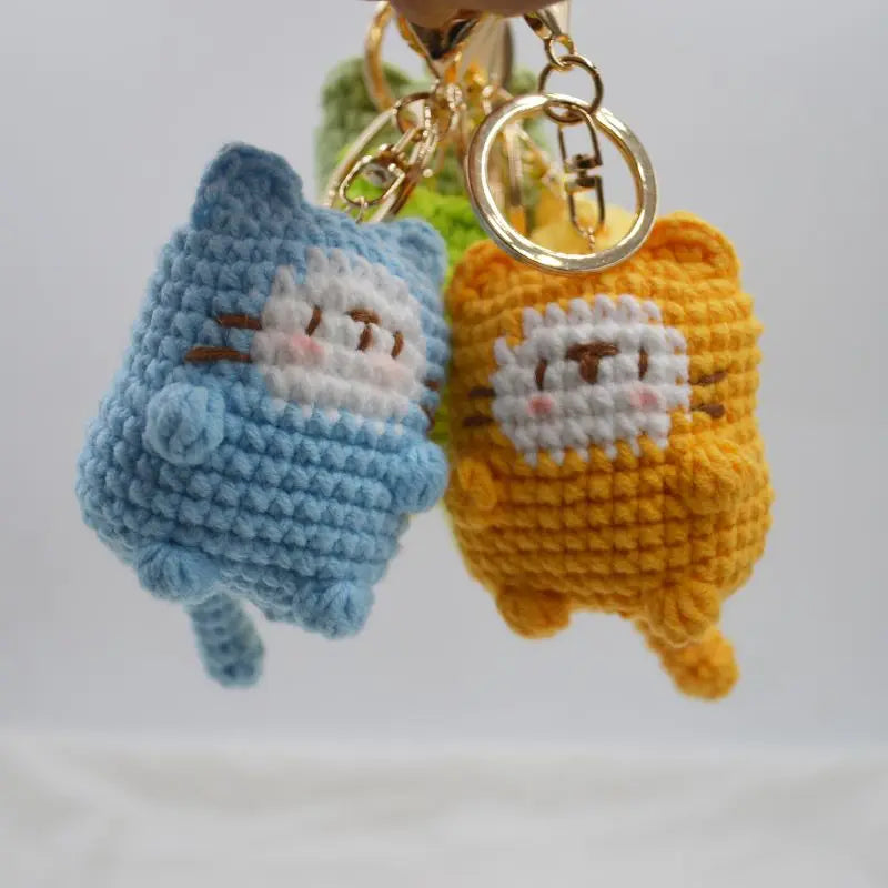 Oulike Kat Hekel Sleutelhangers Brei Tekenprent Kat Pop Sleutelhangers Vir Motorsleutels Kawaii Klein Kat Gebreide Sleutelhanger Vir Sak Hanger Nuut