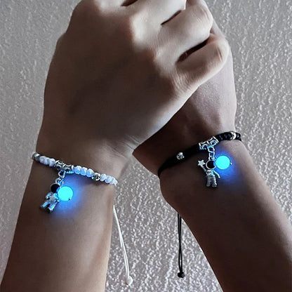 Fashion Night Glow Star Moon Armband Verstelbare Trekkoord Armband Ruimtevaarder Slot Sleutel Hanger Armband Paartjie Vriendskap Geskenk