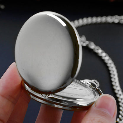 New Fashion Silver/Bronze/Black/Gold Polish Smooth Quartz Pocket Watch Jewelry Alloy Pendant with Chain Necklace Man Women Gift