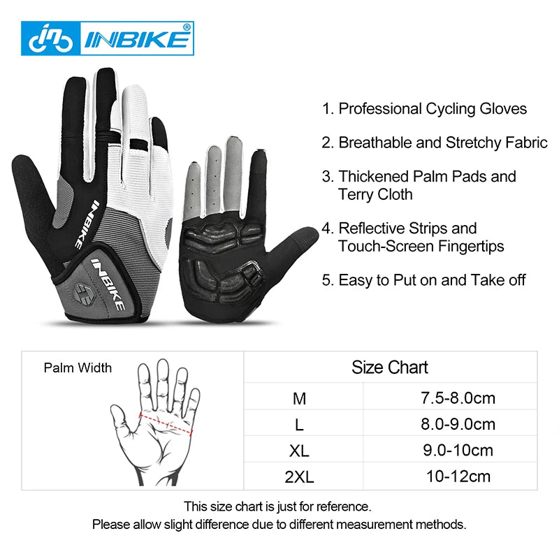 INBIKE Fietsry Handskoene Vol Vinger met Gel Opgestopte Padfiets Handskoene vir Mans Vroue MTB Fiets Handskoene Man Fiets Toebehore