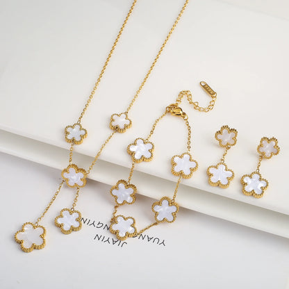 7 colors Fashion simple niche design clover color stainless steel five-leaf flower women's necklace jewelry bracelet earrings