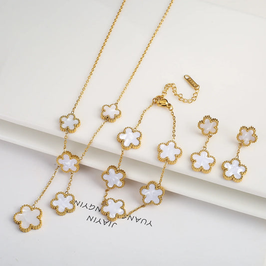 7 colors Fashion simple niche design clover color stainless steel five-leaf flower women's necklace jewelry bracelet earrings