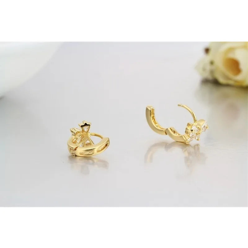 Cute Bowknot Zircon CZ Small Huggie Hoop Earrings For Women Girls Baby Kid Child Brass Gold Color Anti-Allergic Jewelry Aretes