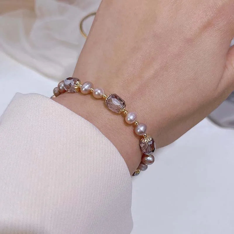 Vintage Purple Imitation Pearl Bracelet for Women Girls Fashion Design Crystal Adjustable Chain Bracelet Jewelry Gifts